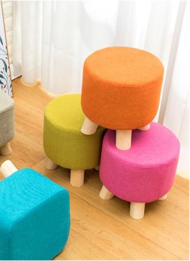 Generic - FFD Round Footstool Ottoman Upholstered Pouffe Footrest Chair Change Shoe Change Stool Removable Linen Cover Design For Body Support Durable Comfortable Footstool - Image 1