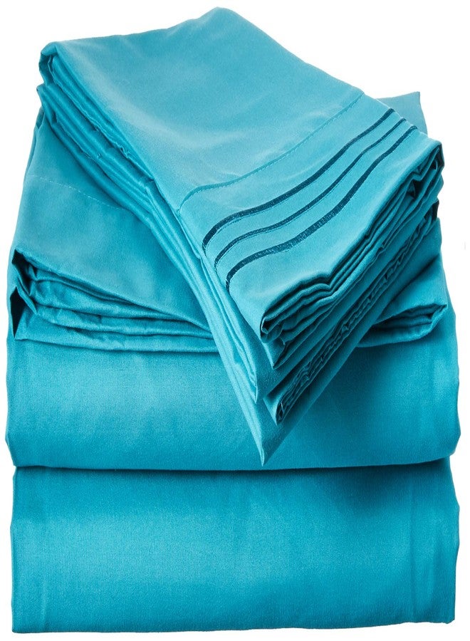CELINE LINEN 1800 Series Hotel Quality Super Soft Wrinkle Resistant & Fade Resistant Beautiful Design on Pillowcases 4-Piece Sheet Set, Deep Pocket Up to 16inch, King Turqouise - Image 1