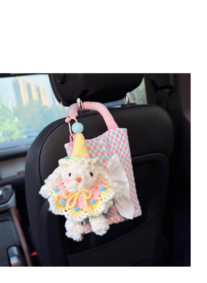 Cute Car Tissue Hanging Bag Car Paper Drawer Box - In car Seat Storage Suspended High end Doll - Yellow Hoodie Hat Rabbit+Pink Tissue Hanging Bag - Image 1