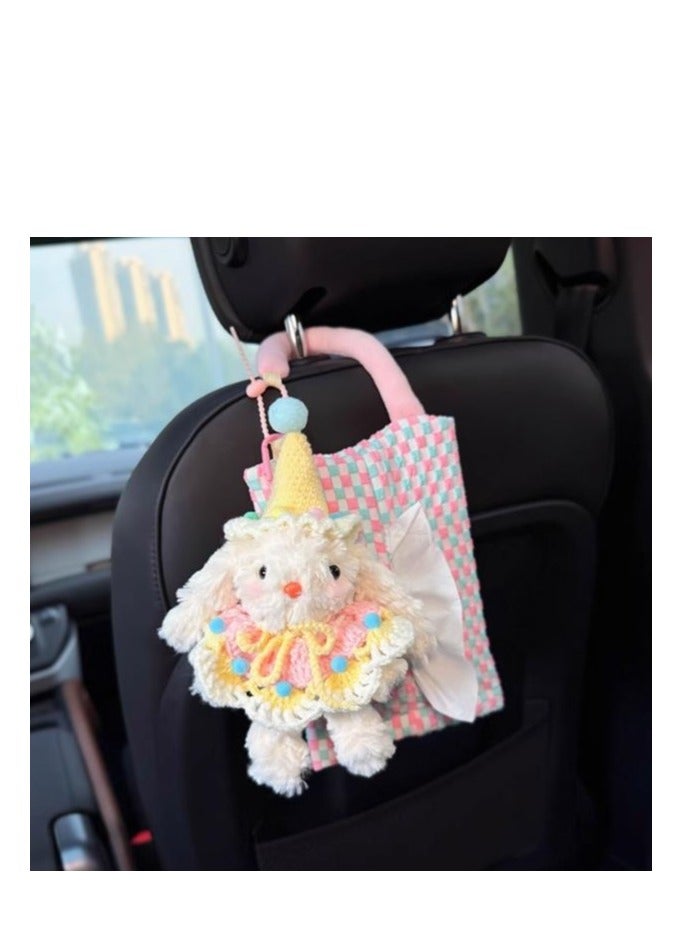 Cute Car Tissue Hanging Bag Car Paper Drawer Box - In car Seat Storage Suspended High end Doll - Yellow Hoodie Hat Rabbit+Pink Tissue Hanging Bag - Image 2