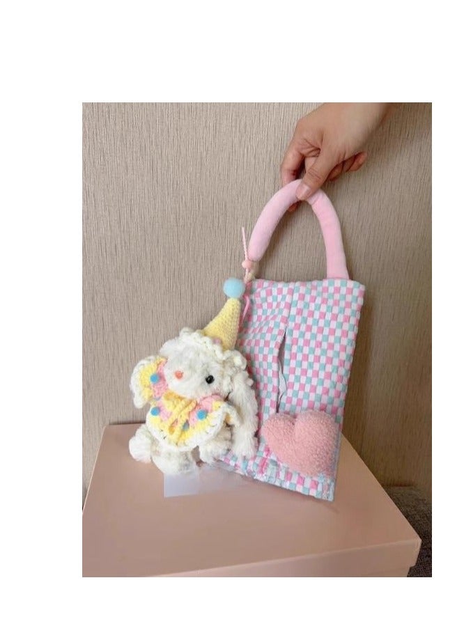 Cute Car Tissue Hanging Bag Car Paper Drawer Box - In car Seat Storage Suspended High end Doll - Yellow Hoodie Hat Rabbit+Pink Tissue Hanging Bag - Image 3