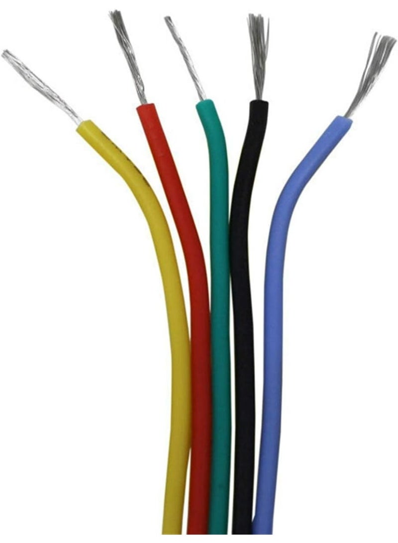 طقم أسلاك سيليكون عيار 22 AWG عدد 5 ألوان إجمالي 25 متر سلك نحاسي مرن متعدد الشعيرات ومقاوم للحرارة للمشاريع اليدوية - Image 3