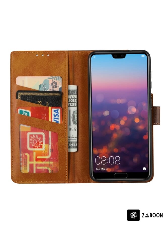 Green Tiger - For Huawei P20 Calf Texture Double Fold Clasp Horizontal Flip Leather Case with Photo Frame & Holder & Card Slots & Wallet(Coffee) - Image 1