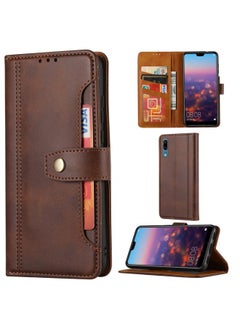For Huawei P20 Calf Texture Double Fold Clasp Horizontal Flip Leather Case with Photo Frame & Holder & Card Slots & Wallet(Coffee)
