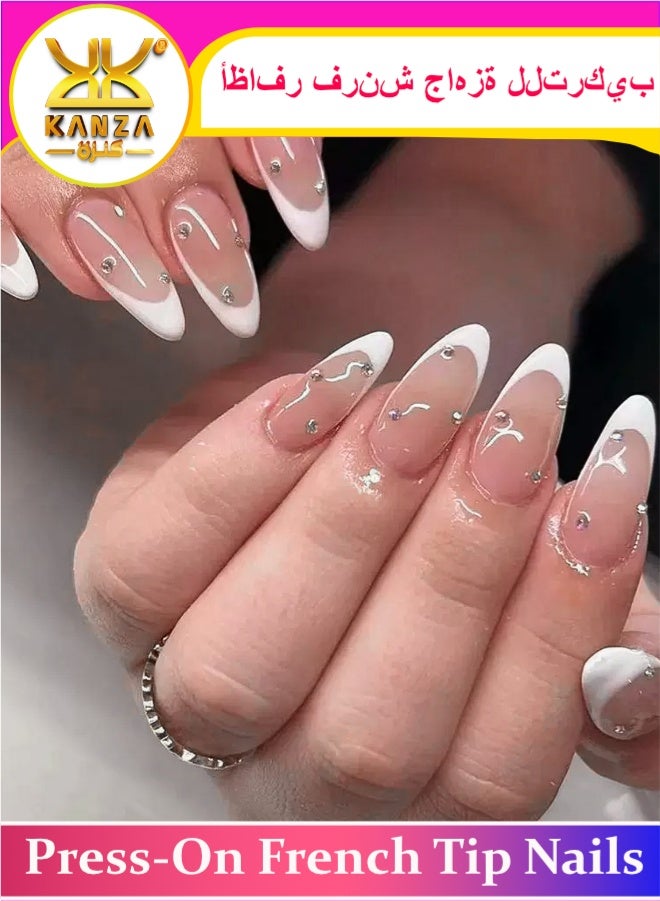 Kanza 24 قطعة أظافر لاصقة، أظافر مزيفة، مجموعة أظافر مزيفة للفتيات والنساء، أظافر لاصقة مع ملصقات لاصقة للتطبيق السهل، مجموعة أظافر لاصقة - Image 1