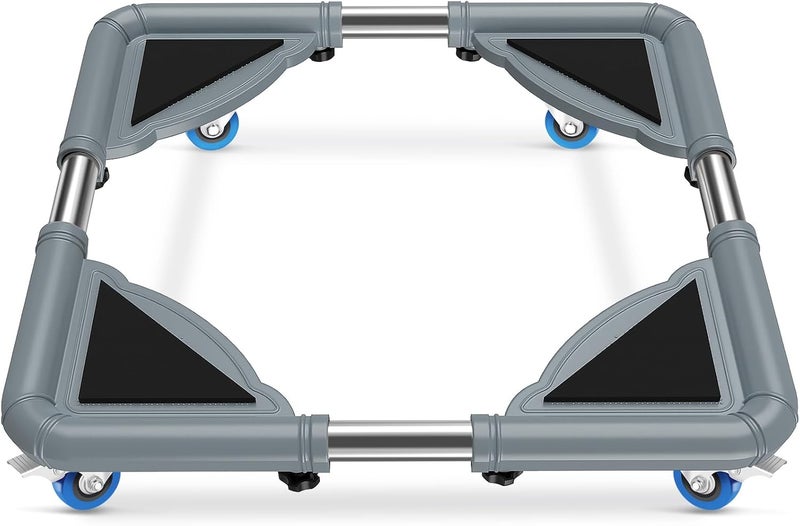 SPACECARE Mini Fridge Stand Mobile Roller, Adjustable Furniture Dolly with 4 Locking Wheels, Heavy Duty Washing Machine Base, Universal Appliance Pedestal for Dryer and Refrigerator- Grey - Image 1