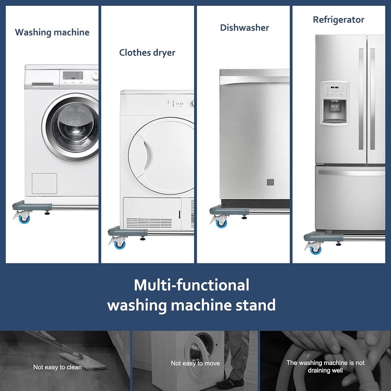 SPACECARE Mini Fridge Stand Mobile Roller, Adjustable Furniture Dolly with 4 Locking Wheels, Heavy Duty Washing Machine Base, Universal Appliance Pedestal for Dryer and Refrigerator- Grey - Image 5