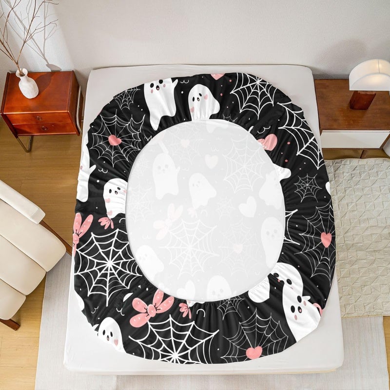 Feelyou Ghost Bed Sheets Set Full Size Misty Forest Bed Set Trick or Treat Deep Pocket Fitted Sheet Candy Breathable Soft Lightweight Microfiber Spider Web - Image 5