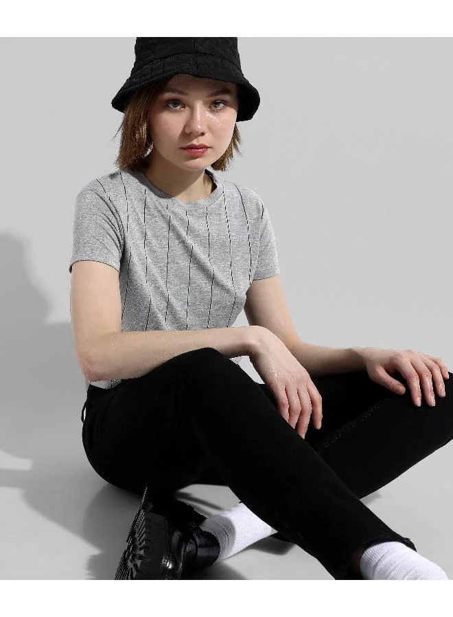 Campus Sutra Women's Grey Printed Regular Fit Top