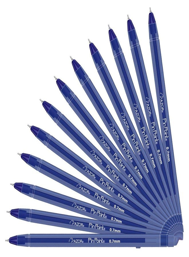 AZOR Pin Point Blue Fine Point Writing Pens 0.7mm Ballpoint Pens - Pack of 12 - Image 1