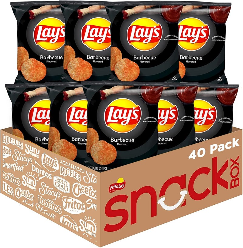 Lay's رقائق البطاطس بنكهة باربكيو من لاي، 40 قطعة - مثالية للوجبات الخفيفة أثناء التنقل - Image 1