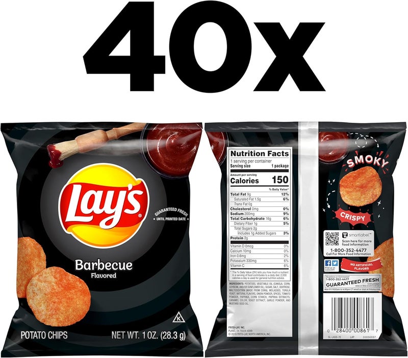 Lay's رقائق البطاطس بنكهة باربكيو من لاي، 40 قطعة - مثالية للوجبات الخفيفة أثناء التنقل - Image 2