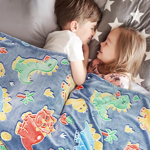 Gdindff Dinosaur Gifts Toys for Boys Girls - Glow in The Dark Dino Blanket Birthday Presents for Kids Toddlers Adults - Dinosaur Fleece Throw Blankets for Bedroom Decor 50"x60" - Image 2