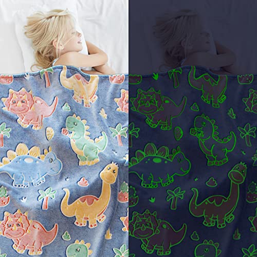 Gdindff Dinosaur Gifts Toys for Boys Girls - Glow in The Dark Dino Blanket Birthday Presents for Kids Toddlers Adults - Dinosaur Fleece Throw Blankets for Bedroom Decor 50"x60" - Image 3