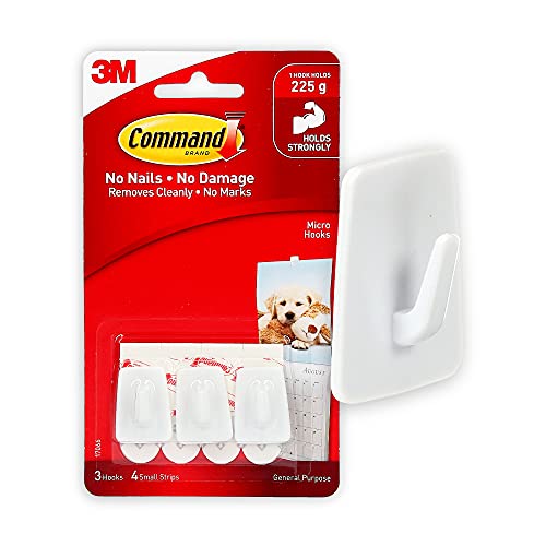 Command Micro Hooks, White, 3-Hooks, 4-Strips, Organize Damage-Free - Image 1