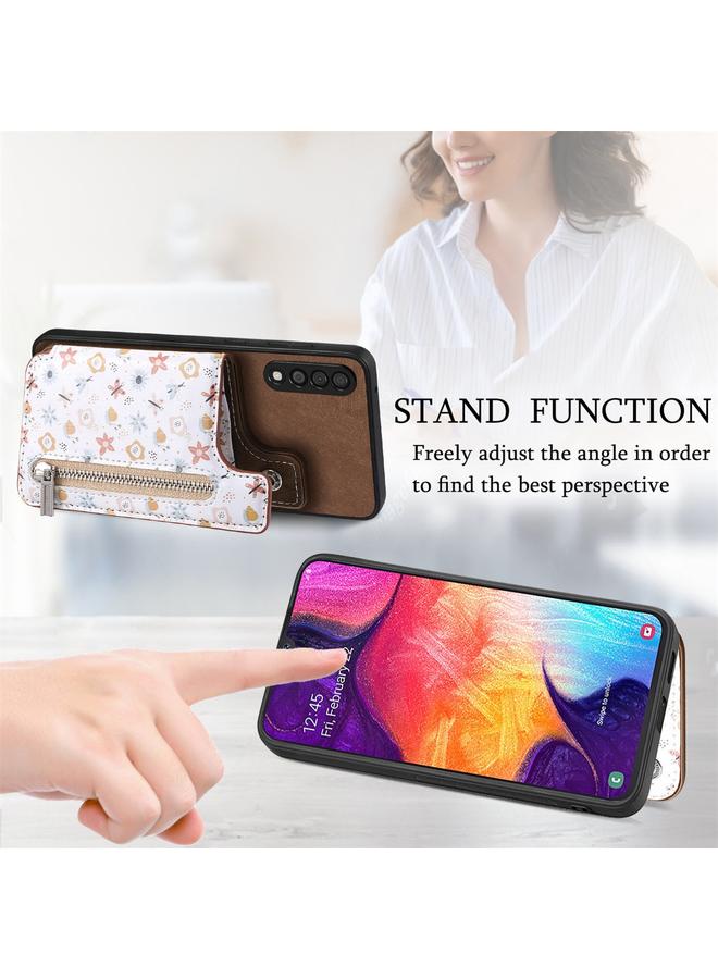 S-TOP Case For Samsung Galaxy A50 Retro Painted Zipper Wallet Back Phone Case - Image 4