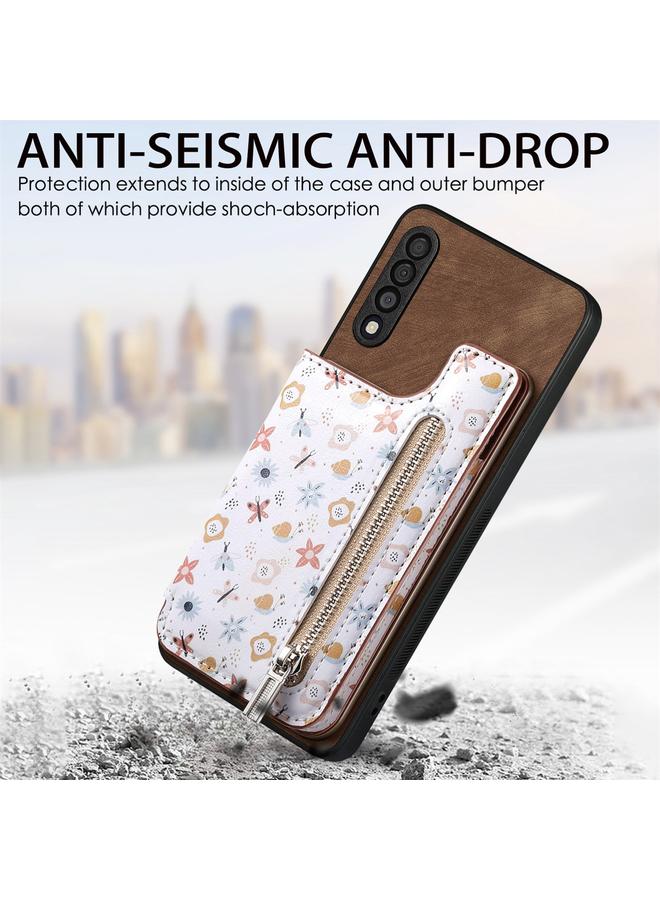 S-TOP Case For Samsung Galaxy A50 Retro Painted Zipper Wallet Back Phone Case - Image 2