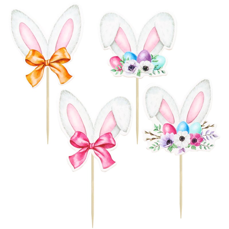 Ephlyn 36Pcs Happy Easter Cupcake Toppers - Rabbit Ear Cupcake Picks & Day Theme Baby Shower Kids Birthday Party Cake Decorations - Image 3