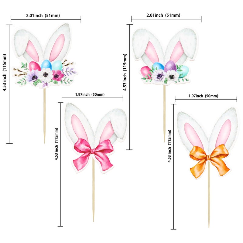 Ephlyn 36Pcs Happy Easter Cupcake Toppers - Rabbit Ear Cupcake Picks & Day Theme Baby Shower Kids Birthday Party Cake Decorations - Image 2