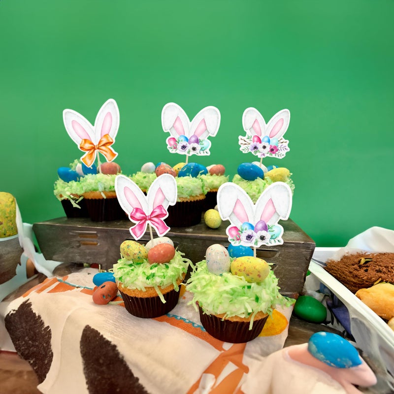 Ephlyn 36Pcs Happy Easter Cupcake Toppers - Rabbit Ear Cupcake Picks & Day Theme Baby Shower Kids Birthday Party Cake Decorations - Image 4