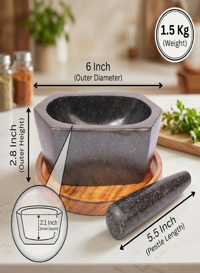 VintageBihar Hansraj Stone Mortar and Pestle for Kitchen 6 Inch Hexagonal Grinding Stone Silbatta Khalbatta for Chutney Masala Herbs and Spices Home - Image 3