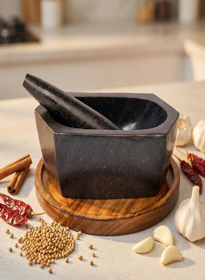 VintageBihar Hansraj Stone Mortar and Pestle for Kitchen 6 Inch Hexagonal Grinding Stone Silbatta Khalbatta for Chutney Masala Herbs and Spices Home - Image 2