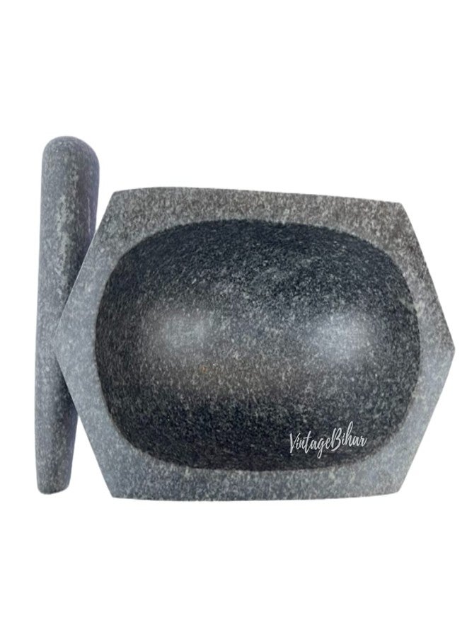 VintageBihar Hansraj Stone Mortar and Pestle for Kitchen 6 Inch Hexagonal Grinding Stone Silbatta Khalbatta for Chutney Masala Herbs and Spices Home - Image 5