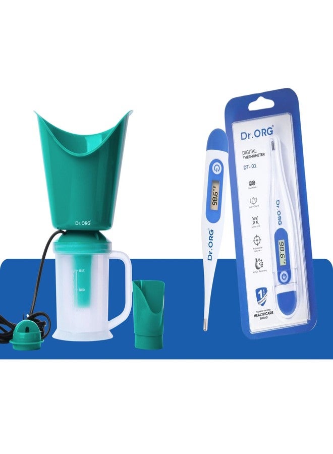Dr. ORG Dr ORG 3 in 1 steamer for cold and cough (GREEN) & Digital Thermometer (BLUE) vaporizer steamer for FACIAL Professional Facial Steamer (120 W) - Image 1