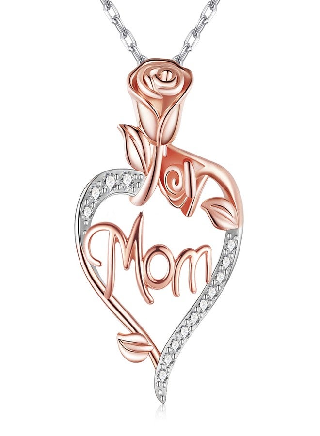 DESIMTION Gifts for Mom, Rose Heart Mom Necklaces for Women, Birthday Mothers Day Jewelry from Daughter Son - Image 1