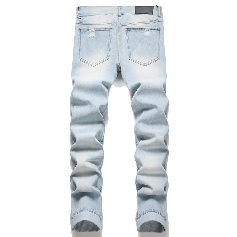 OIIIO Men's Ripped Slim Fit Straight Leg Jean Denim Pant (36, 30011 Blue) - Image 2