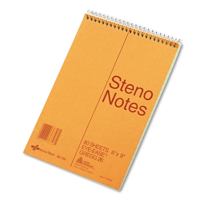 National Brand National Standard Spiral Steno Pad, Gregg Rule, Brown Cover, 80 Eye-Ease Green 6 X 9 Sheets - Image 1