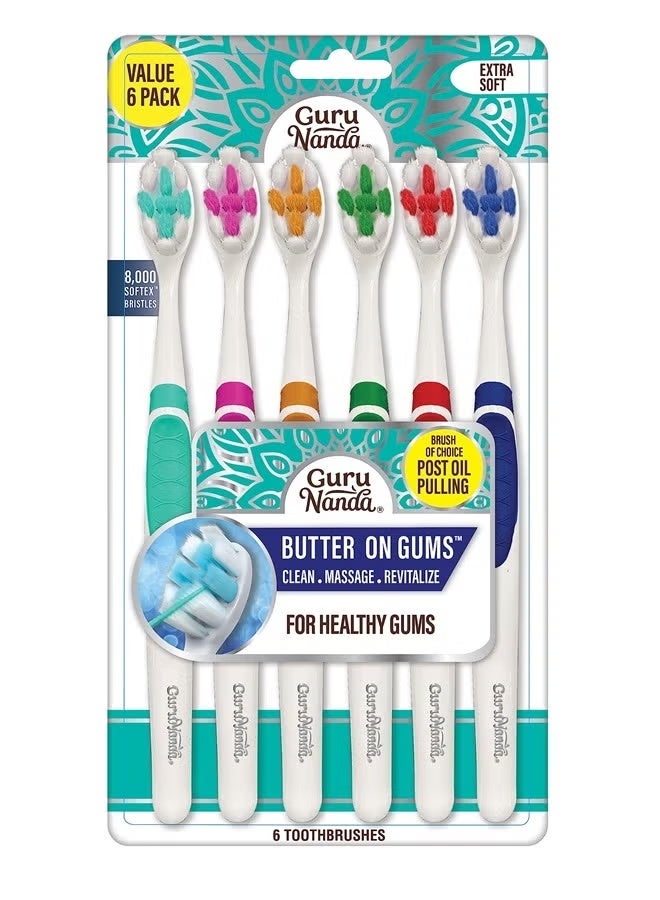 GuruNanda Butter On Gums Toothbrush with 8000+ Softex Bristles, Ultra Soft Bristles for Sensitive & Receding Gums, Perfect for Whiter Teeth, 6 Count - Image 1