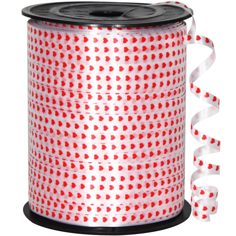 OMISELIO 500 Yard Valentine Ribbon, Heart Ribbon, White Curling Ribbon for Gift Wrapping, Valentines Day Ribbon, Balloon String, Ribbon for Balloons, Mother's Day, Anniversary, Christmas (1 Roll) - Image 1