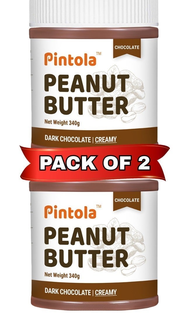 Pintola Peanut Butter Combo pack of Dark Chocolate Creamy (340g (pack of 2) - High Protein | Gluten Free | Vegan | Cholesterol Free - Image 1