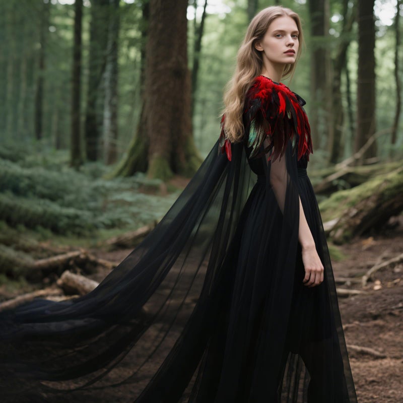 L'VOW Women Evil Queen Feather Collar Cloak Vampire Cape Witch Cosplay Costume(Red) - Image 4
