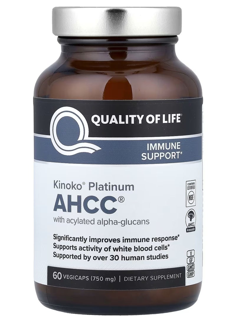 كوالتي أوف لايف جودة الحياة، كينوكو® بلاتينيوم AHCC®، 750 مجم، 60 كبسولة نباتية - Image 1