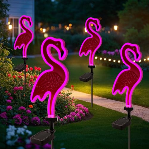 ANGMLN Solar Flamingo Pink Neon Light - 2Pack 42 inch Metal Garden Stake Lights, Flamingo Gifts for Women Path Lighting for Yard Lawn Patio Walkway Decor - Image 4