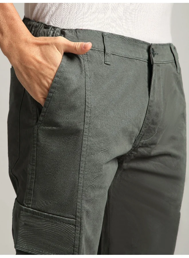بيونغ Dark Grey Elasticated Cut and Sew Cargo Pants