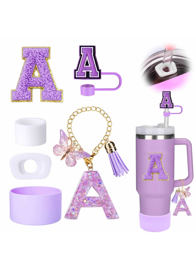 Hot Sale Cross-border Resin 26 Letters Cup Chain Glitter Cup Holder Pendant Towel Embroidered Letters Paste Water Bottle Straw Cap 