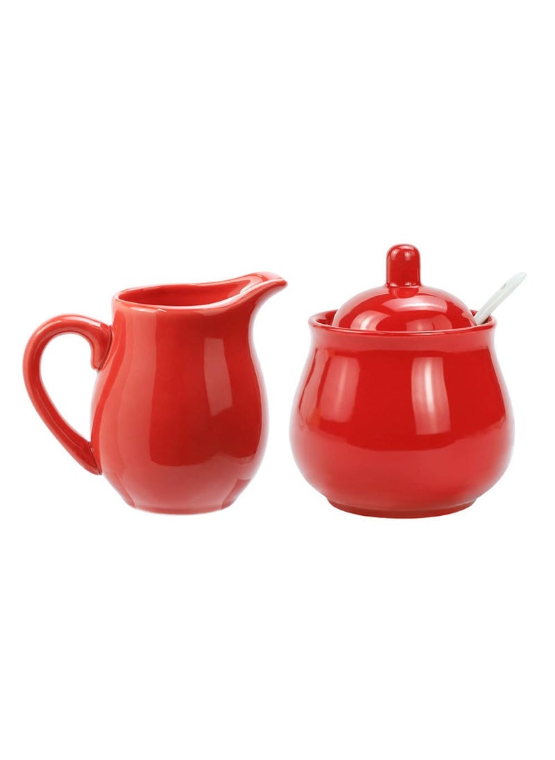 FUYU Ceramic Colorful Creamer and Sugar Set with Lid Spoon Coffee Serving Set 