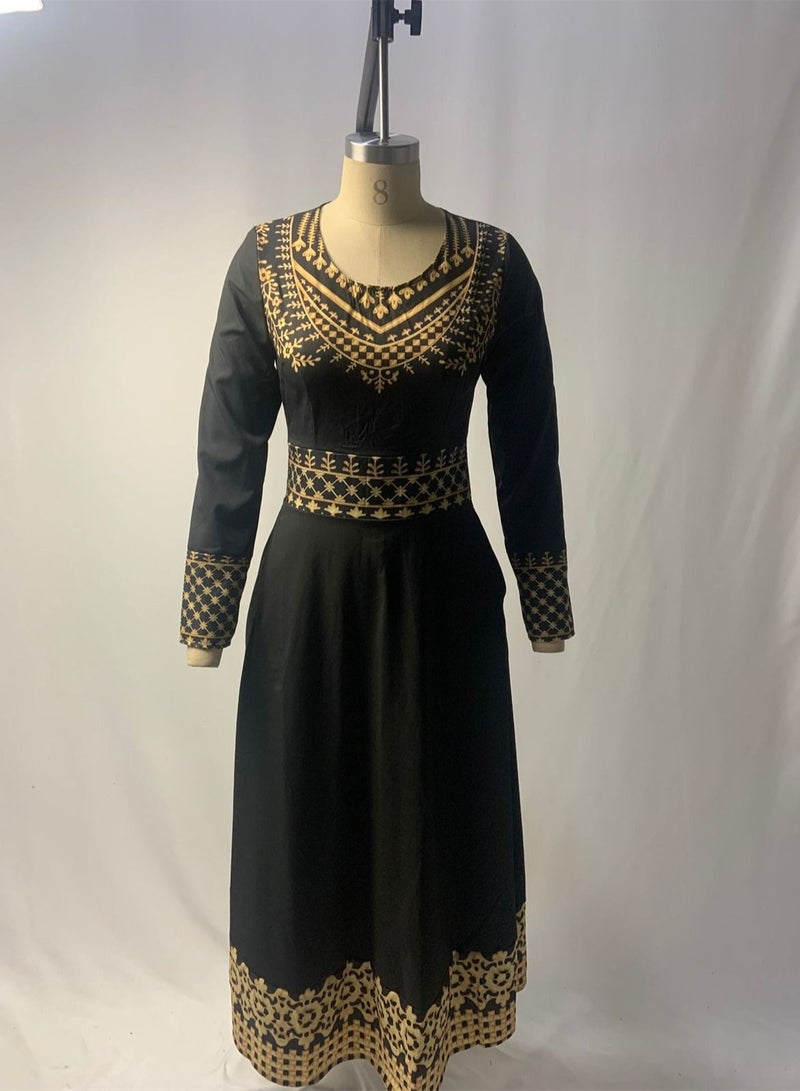 Loquat Fashionable Dress With High Waist And Long Sleeve Black - Image 1