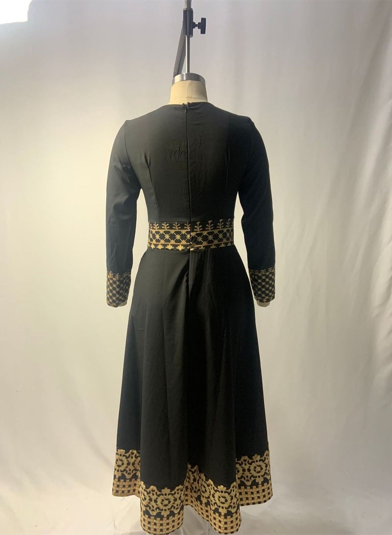Loquat Fashionable Dress With High Waist And Long Sleeve Black - Image 3