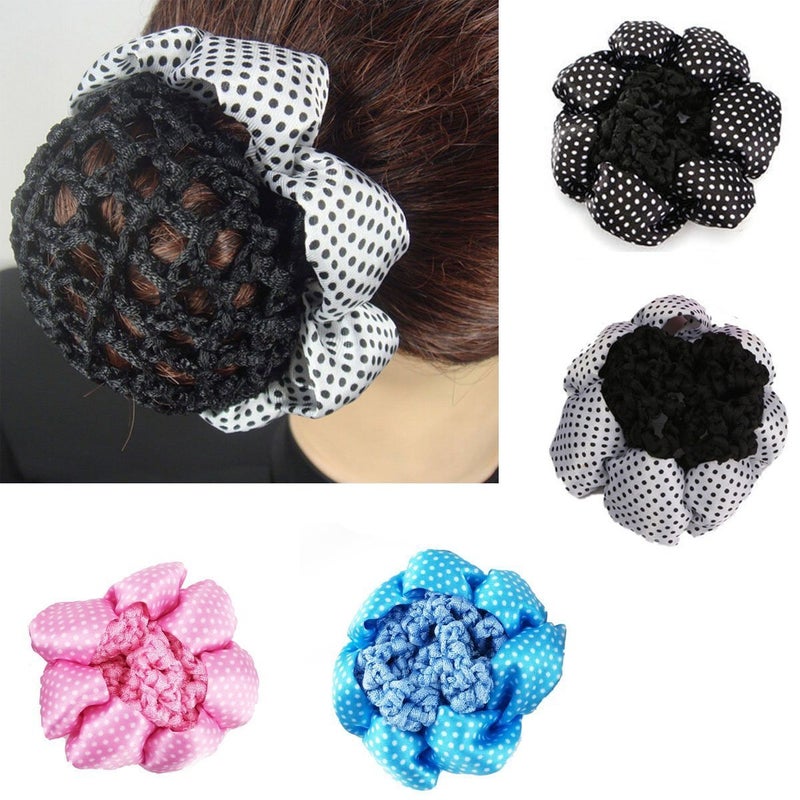 yueton Pack of 4 Girl Women Bun Cover Snood Ballet Dance Polka Dot Hair Net hair Accessories - Image 5