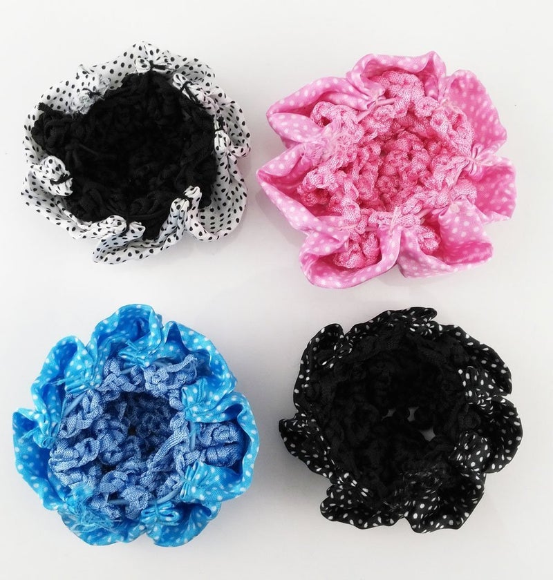 yueton Pack of 4 Girl Women Bun Cover Snood Ballet Dance Polka Dot Hair Net hair Accessories - Image 2