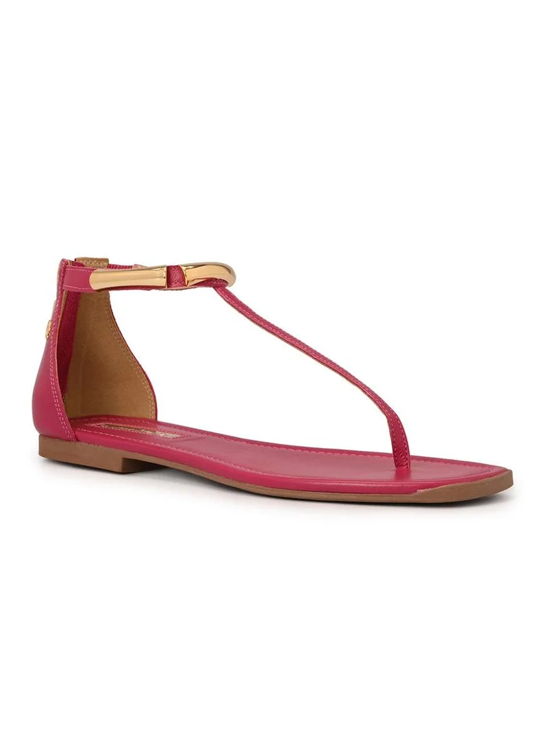 Carmen Steffens Fuchsia Pink Flat Sandal Leather with Metal Details