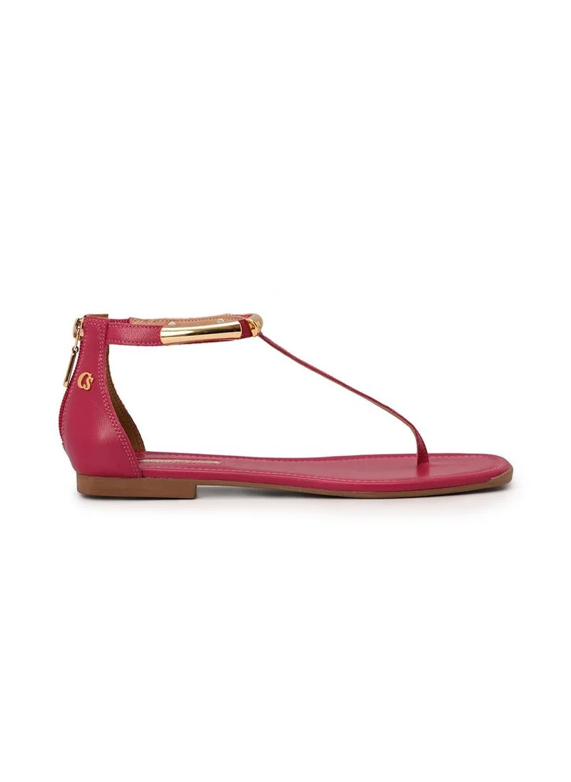 Carmen Steffens Fuchsia Pink Flat Sandal Leather with Metal Details