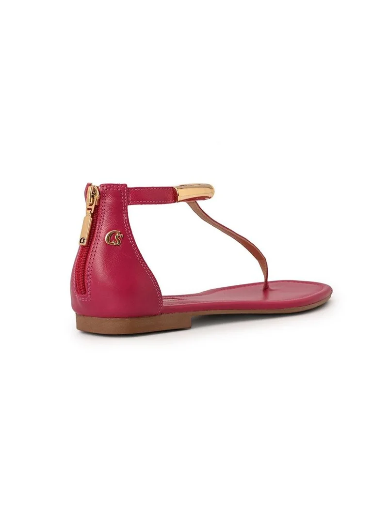 Carmen Steffens  Fuchsia Pink Flat Sandal Leather with Metal Details for Women | Best Price UAE