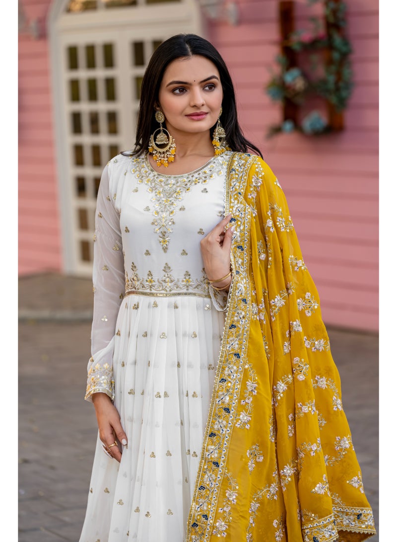 Worldwin Designer Faux Georgette Gown Set with Sequin Embroidery, Tassel Detailing & Dupatta – Stitched Party Ensemble  - Image 3
