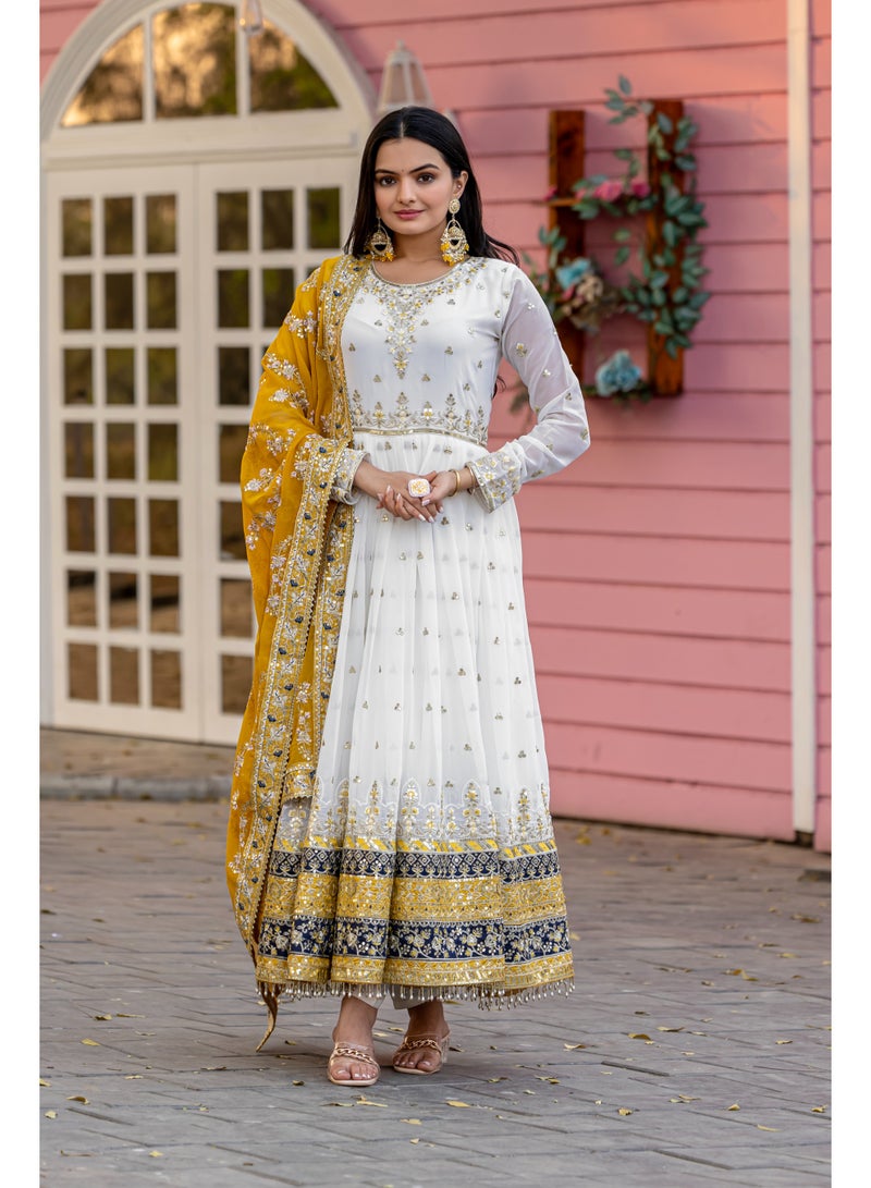 Worldwin Designer Faux Georgette Gown Set with Sequin Embroidery, Tassel Detailing & Dupatta – Stitched Party Ensemble  - Image 4