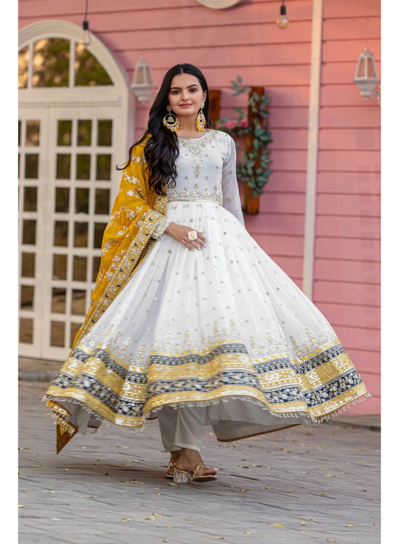 Worldwin Designer Faux Georgette Gown Set with Sequin Embroidery, Tassel Detailing & Dupatta – Stitched Party Ensemble  - Image 5